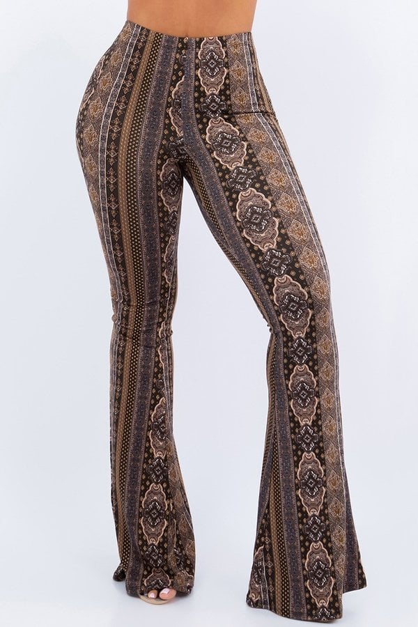 Border print top bell bottom pants