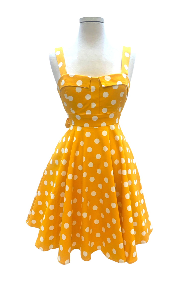 White and yellow sales polka dot dress